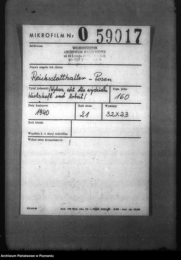 Obraz 2 z jednostki "Wykaz akt dla wydziału Wirtschaft und Arbeit"