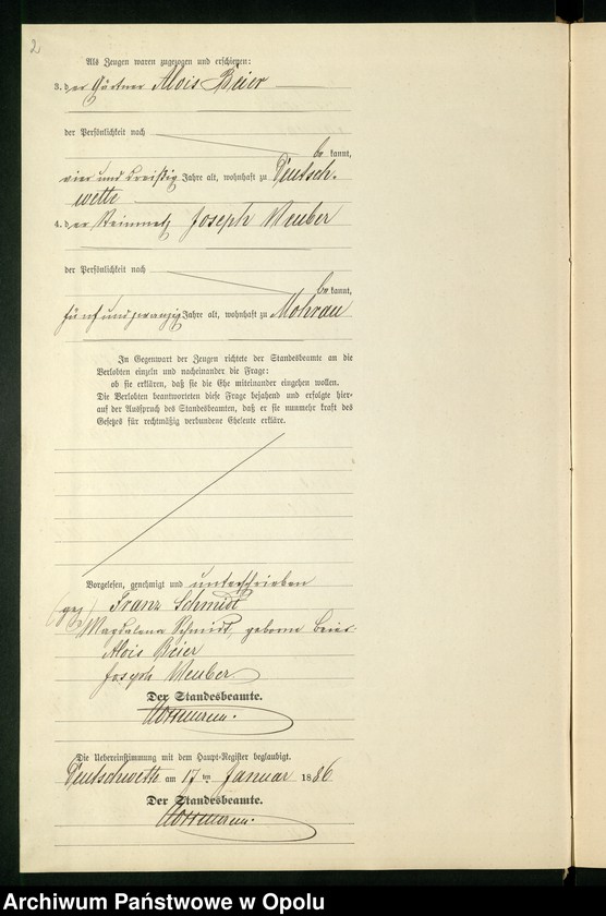 Obraz 6 z jednostki "Heiraths-Neben-Register des Standesamts Deutsch Wette pro 1886"
