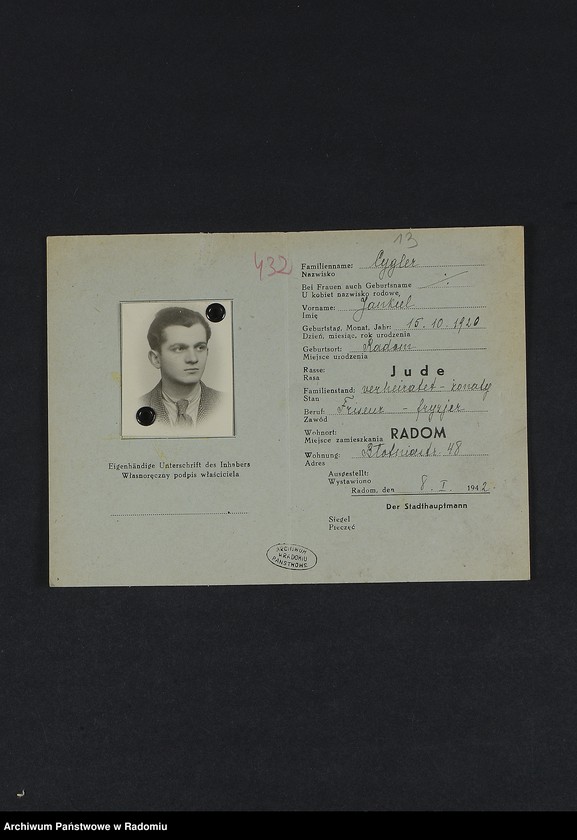 Obraz 17 z jednostki "[Wnioski o wydanie dowodów osobistych oraz nie odebrane dowody Cygielsztajcher - Cyngiser]"