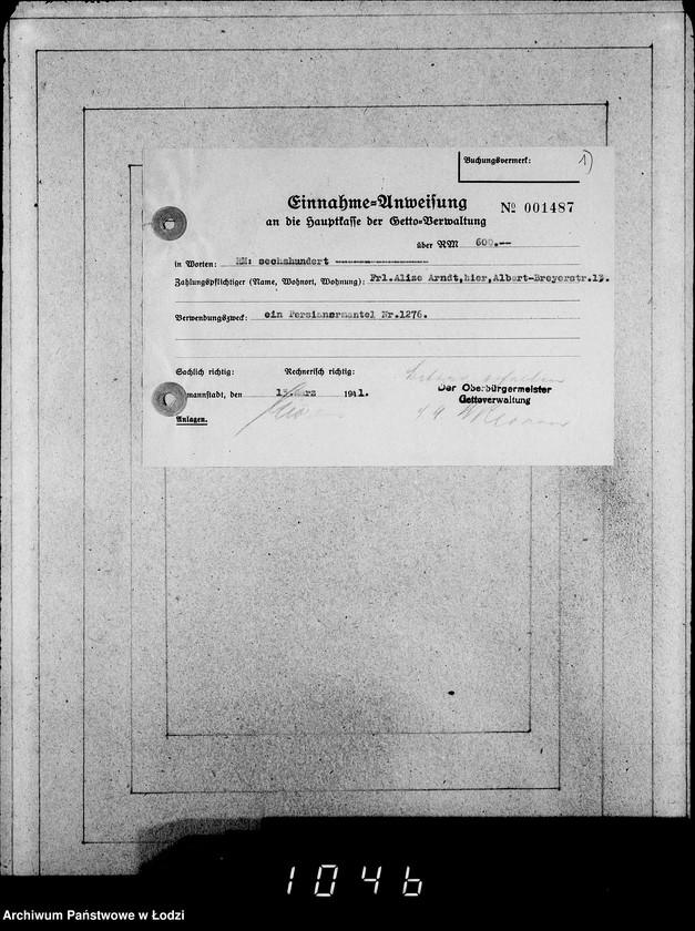 Obraz 5 z jednostki "Kasse u.Erledigte Anträge. Einnahmen von Pelzwaren"