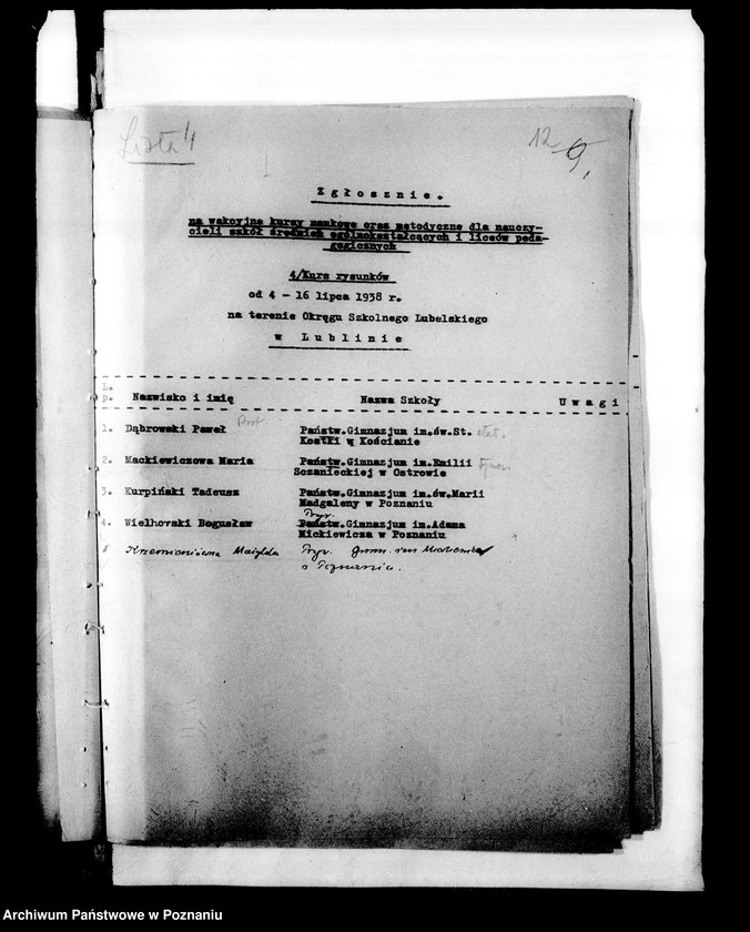 Obraz 15 z jednostki "Kursy wakacyjne nauczycieli szkół powszechnych [Spisy kandydatów na kurs]"