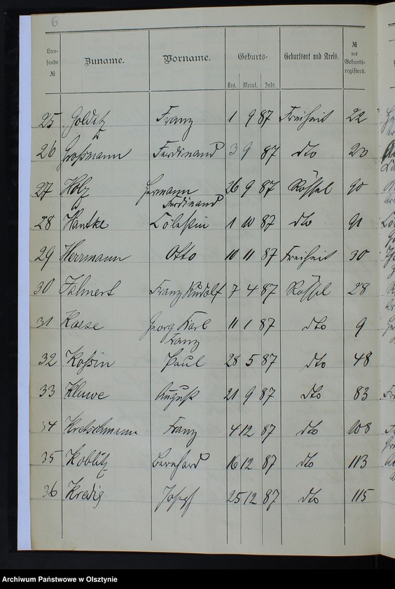 image.from.unit.number "Auszug aus dem Geburts-Register /Kindern männlichen Geschlechts/"