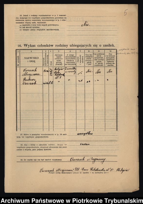 image.from.unit.number "Ewidencja rezerwistów powołanych na ćwiczenia wojskowe i rodzin rezerwistów, którym przyznano, względnie odmówiono udzielenia zasiłku, pomocy rolnej - pracy."