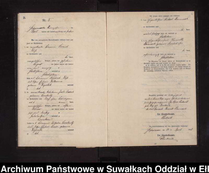 image.from.unit.number "Heiraths-Neben-Register des Preussischen Standes-Amtes Stasswinnen Kreis Lötzen"