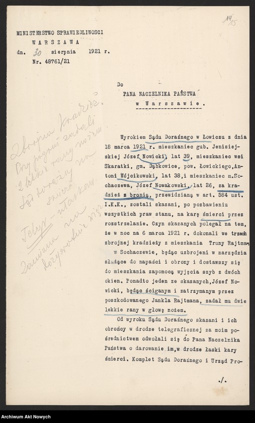 image.from.unit.number "Ułaskawienia z b. Kongresówki - uwzględnione, dotyczące: zabójstw, napadów, oporu wobec urzędnika, kradzieży, łapówkarstwa, defraudacji leśnej, tajnego gorzelnictwa."