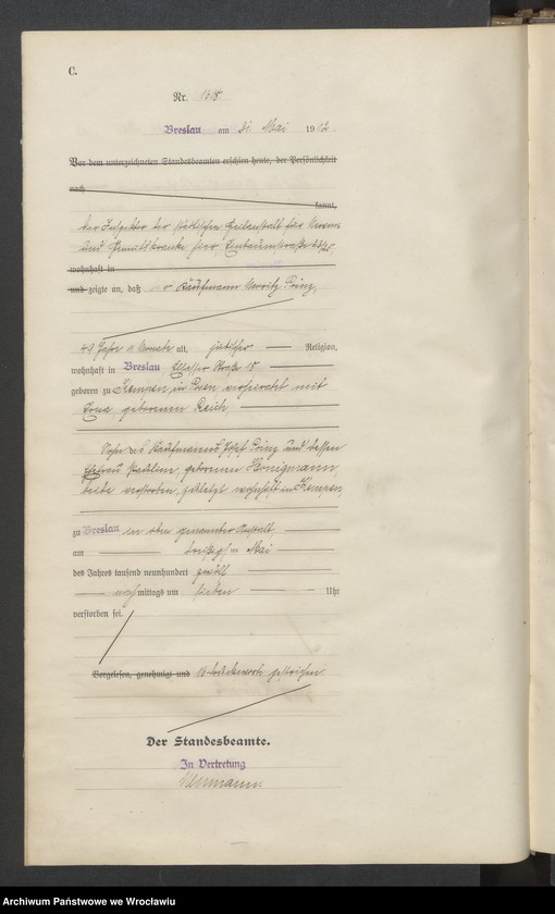 image.from.unit.number "Sterbe Haupt Register Standesamt Breslau III 1912 Band 5"