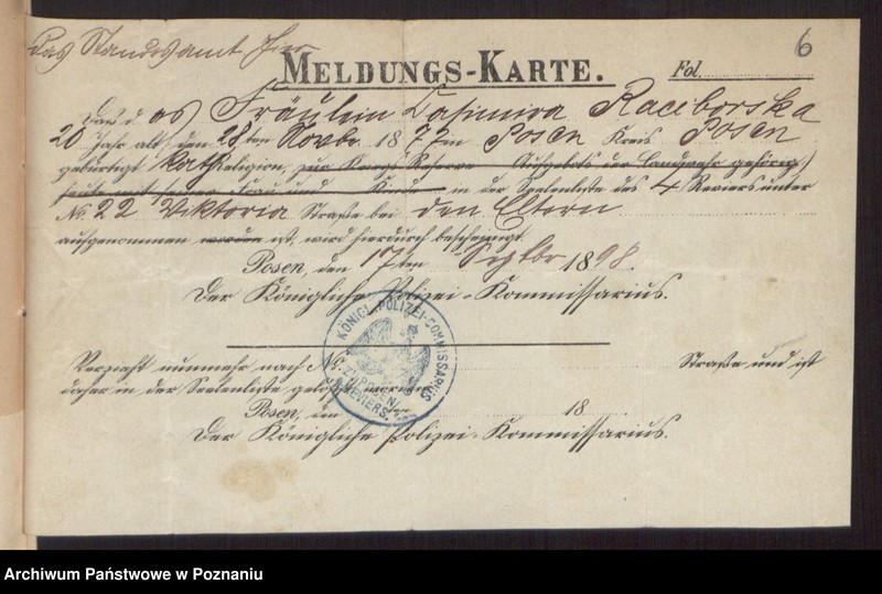 Obraz 8 z jednostki "Die von den Verlobten beigebrachten Urkunden zur Eheschliessung pro 1898"