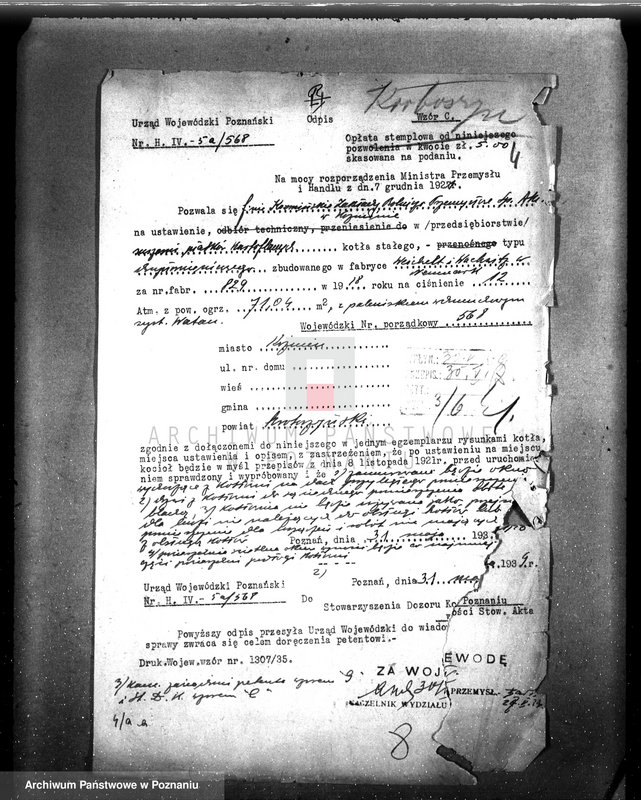 image.from.unit.number "Koźmińskie Zakłady Rolniczo-Przemysłowe w Koźminie pow. krotoszyński - Suszarnia płatków kartoflanych nr woj. kotła 568"