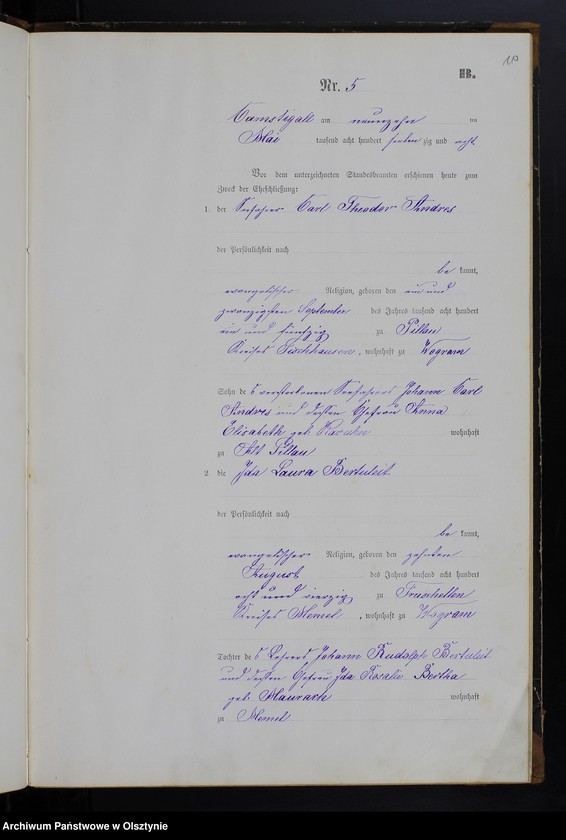 image.from.unit.number "Heiraths-Haupt-Register Tom I,Nr 1 - 29"