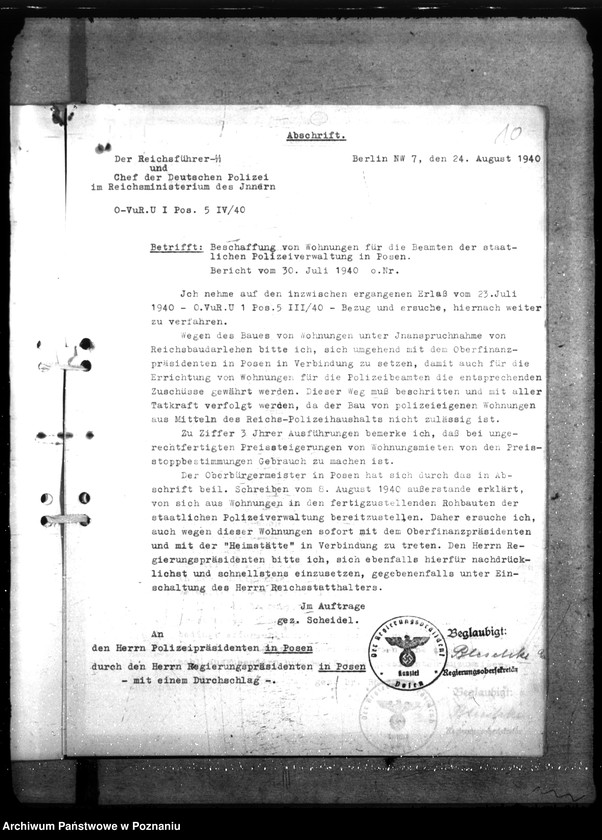 Obraz 14 z jednostki "Allgemeine Wohnungsfragen der Polizeiverwaltung Posen"