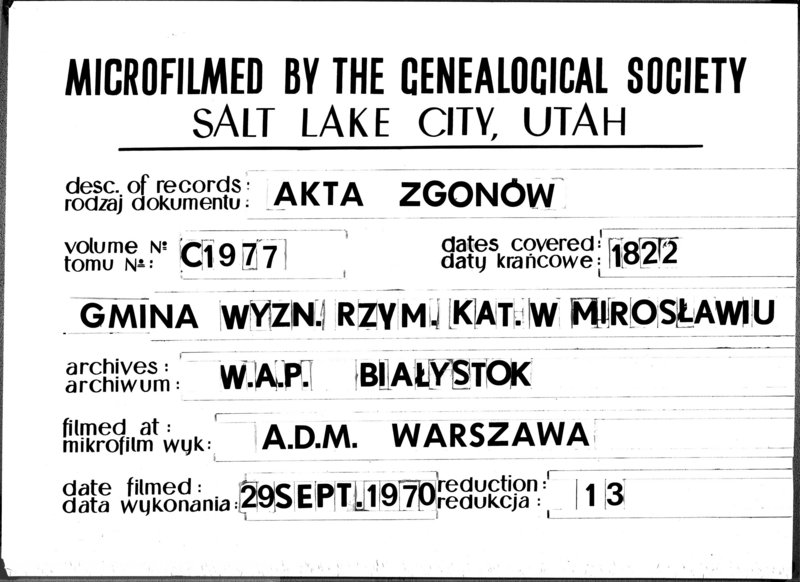 image.from.unit.number "Akta Umarłych Gminy Mirosławskiey na Rok 1822"