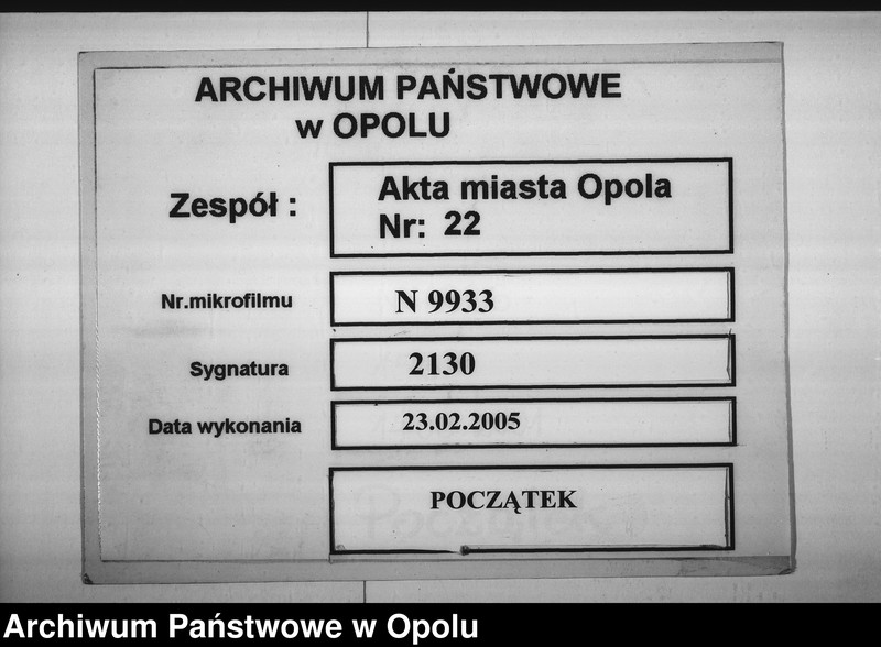 Obraz 1 z jednostki "Acta des Magistrats zu Oppeln betreffend die Schank-Anlage in Rademacher