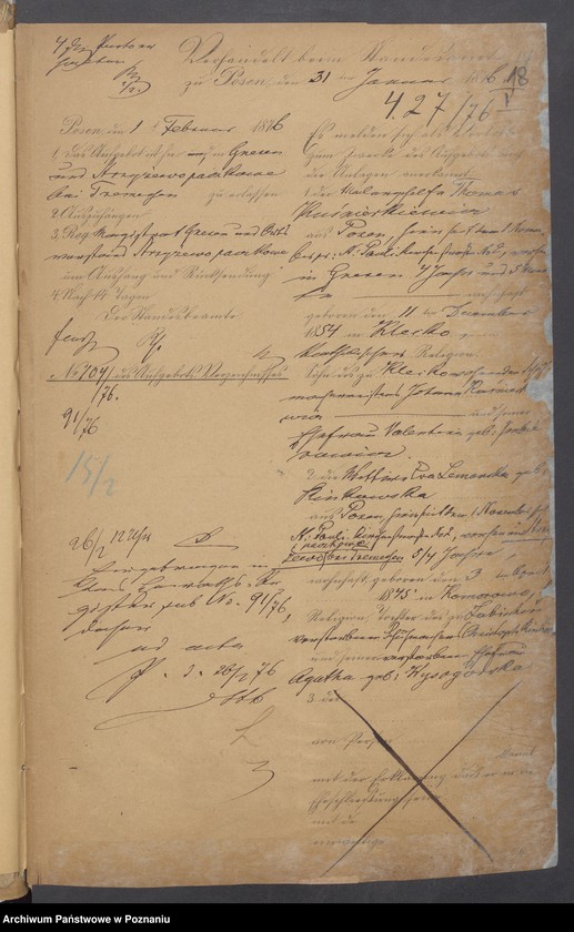 Obraz 20 z jednostki "Die von den Verlobten beigebrachten Urkunden zur Eheschliessung pro 1876"