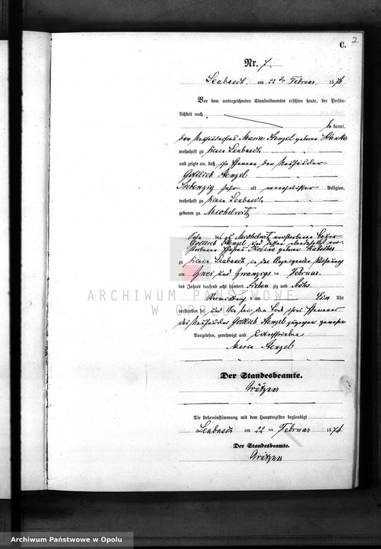 image.from.unit.number "Sterbe-Neben-Register des Königlichen Standes Amt Leubusch Jahrgang 1876"