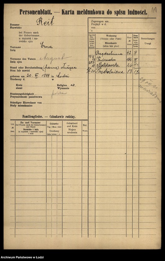 Obraz 13 z jednostki "[Spis ludności Łodzi] Rajssmesser-Rakowienko"