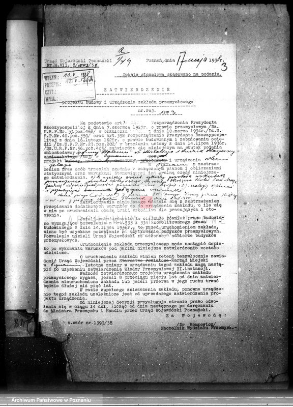 Obraz 7 z jednostki "Zatwierdzenie projektu budowy i urządzenia zakładu przemysłowego nr rej 1503 /odlewy żeliwne lano-kute i budowa maszyn przemysłowych/ Poznań ul. Wrzesińska/ Oraz Fabryka maszyn firmy „Stalum""