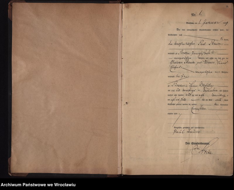 image.from.unit.number "Geburts-Haupt-Register Breslau I 1889 Band 1"