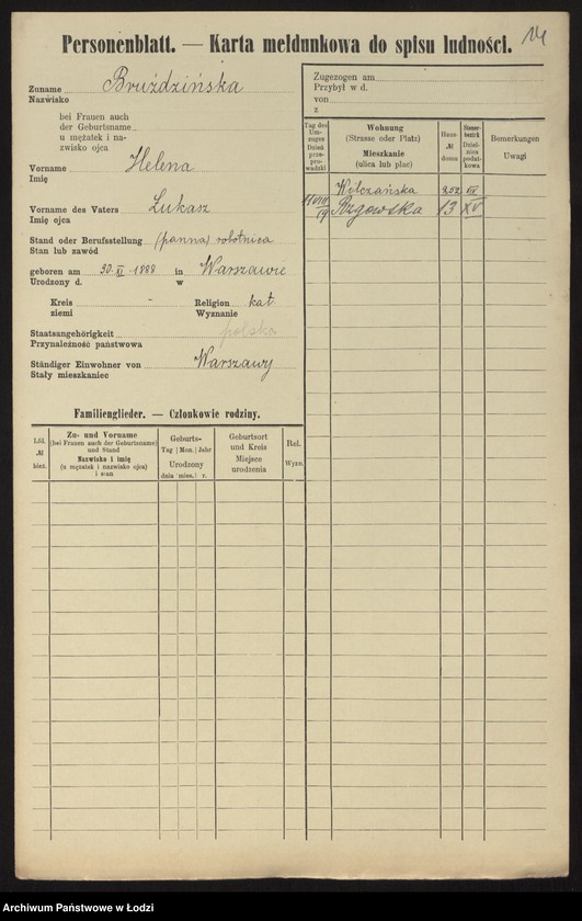 Obraz 16 z jednostki "[Spis ludności Łodzi] Bruzda - Brzeziner"