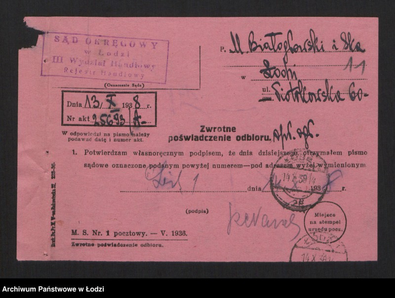 Obraz 13 z jednostki "Majer Abram Białogłowski, Jakub Lejb Caugen- wyrób i sprzedaż manufaktury"