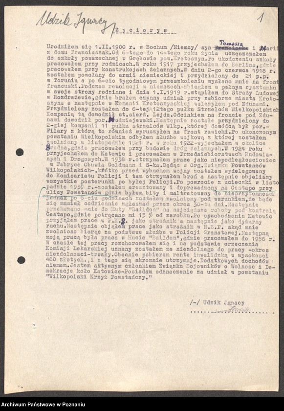 Obraz 12 z jednostki "Życiorysy powstańców wielkopolskich: U - V."