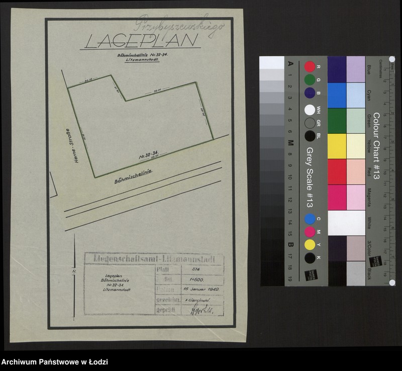 Obraz 1 z jednostki "Lageplan Böhmischelinie Nr 32-34 Litzmannstadt"