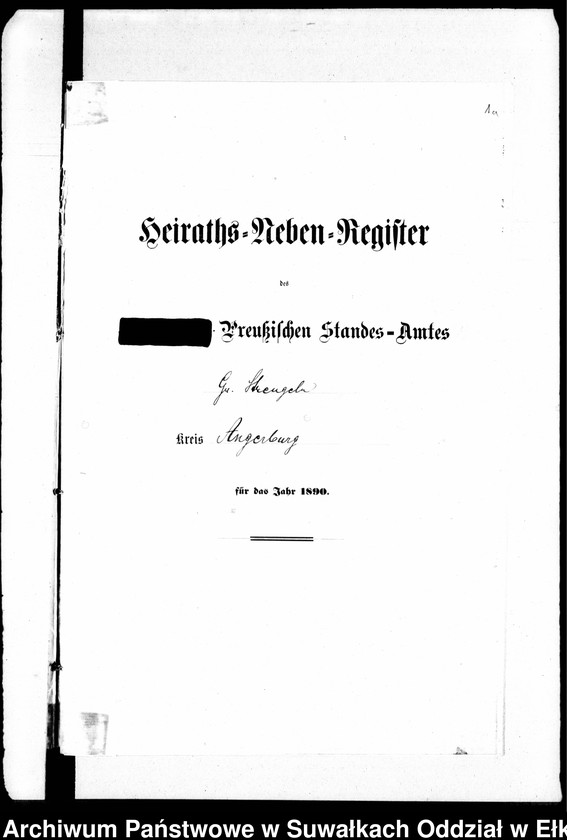 image.from.unit.number "Heiraths-Neben-Register des Preussischen Standes-Amtes Gr. Strengeln Kreis Angerburg"