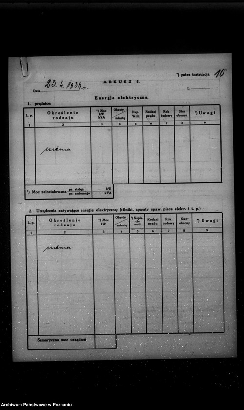 Obraz 14 z jednostki "Kwestionariusz Centrali elektrycznej Państwowego Przedsiębiorstwa Komunalnego w Chodzieży"