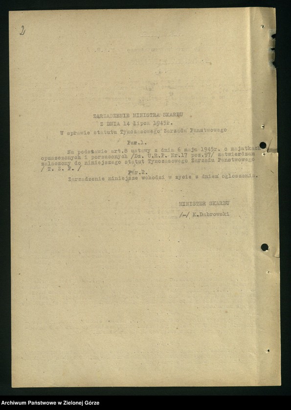 Obraz z jednostki "Statut Organizacyjny, okólniki oraz preliminarze budżetowe Tymczasowego Zarządu Państwowego"