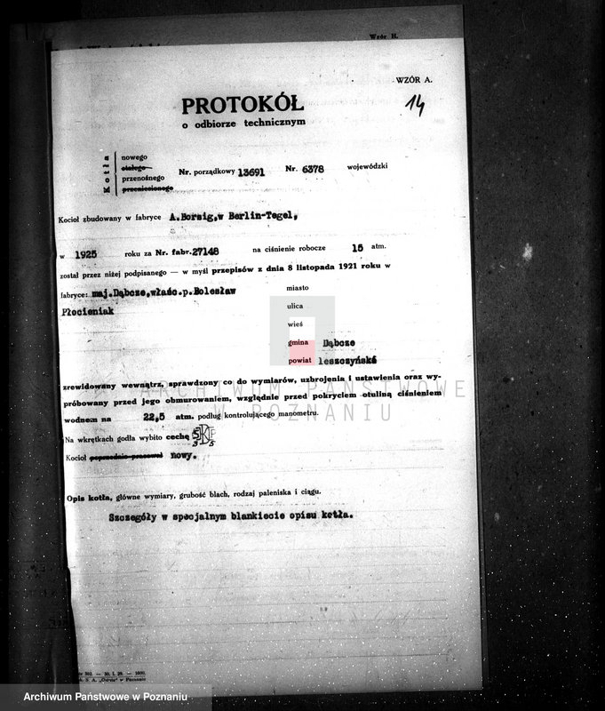 Obraz 18 z jednostki "Majątek Dąbcze, pow. leszczyński własność B. Płócieniak, nr woj. kotła 6378"