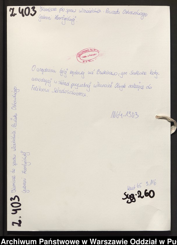 image.from.unit.number "O urządzaniu chłopów byłej rządowej wsi Budziszewo, gm. Szulborze Koty wchodzącej w skład prywatnej własności Obryte należące do Feliksowi Składowskiemu"