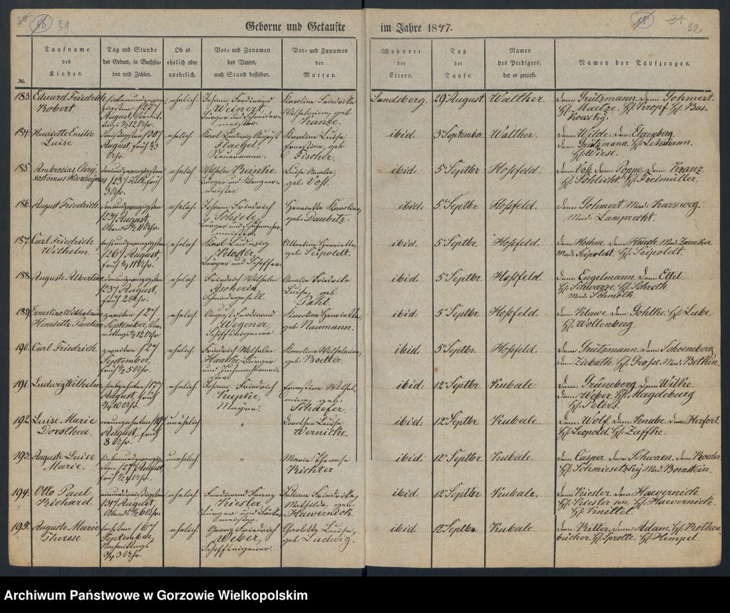 image.from.unit.number "Duplikate der Hauptkirche zu Landsberg an der Warthe (Zawiera księgę chrztów Kościoła Mariackiego (Hauptkirche) z 1848 r. i księgę zgonów Konkordienkirche z 1847 r.)"