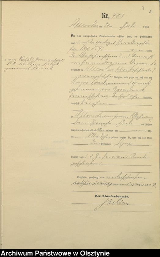 image.from.unit.number "Geburts-Haupt-Register Tom II,Nr 400 - 765"