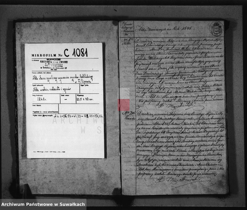 Obraz 3 z jednostki "Duplikat do zapisywania Aktów Urodzonych Zaślubionych i Zmarłych w Parafii Filipowskiey na rok 1848-my"