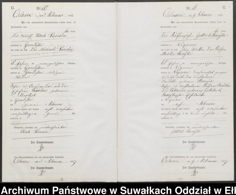 image.from.unit.number "Sterbe-Neben-Register des Preussischen Standes-Amtes [Orlowen] Kreis [Loetzen] für das Jahr 1887"