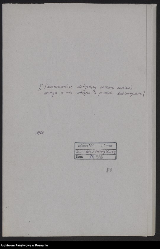 Obraz 2 z jednostki "[Kwestionariusz dotyczący zasiewów ozimych w roku 1919/1920 w powiecie babimojskim]"