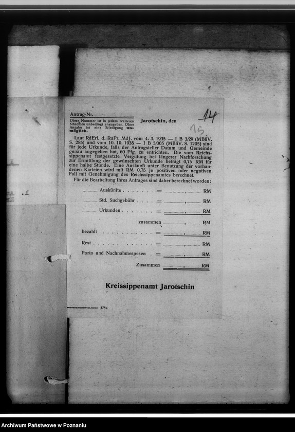 Obraz 19 z jednostki "[Korespondencja w sprawach organizacyjnych, sprawozdanie z działalności Kreissippenamt w Jarocine]"