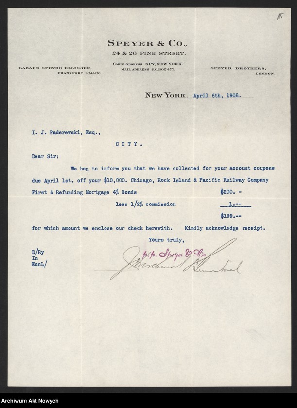 image.from.unit.number "Spyer and Co. (New York) Korespondencja, zestawienia"