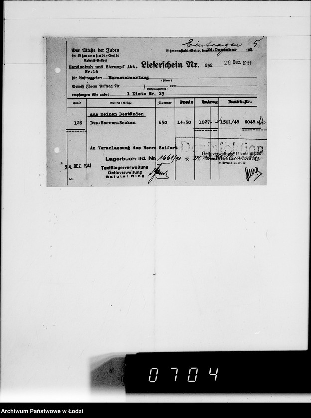 Obraz 10 z jednostki "Handschuh-u.Strumpf-Abteilung. [Świadectwa dostaw z Getta]"