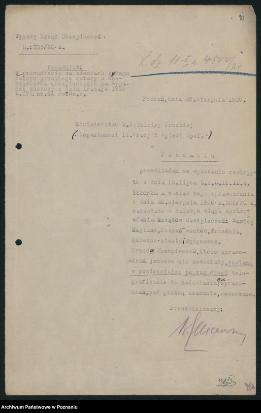 Obraz 12 z jednostki "[Korespondencja z Wyższym Urzędem Ubezpieczeń w Poznaniu, sprawozdania z działalności urzędów ubezpieczeń]"