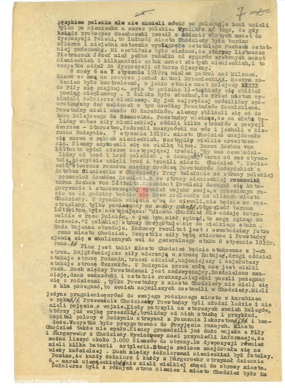 Obraz 18 z jednostki "Relacje i wspomnienia dotyczące powstania wielkopolskiego: 1. Chodzież, powiat Chodzież, województwo poznańskie."