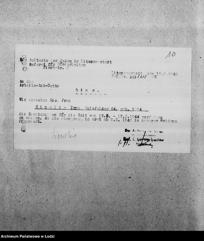 Obraz 13 z jednostki "[Korespondencja z Wydziałem Pracy i z PSŻ w sprawach personalnych i aprowizacyjnych Referatu Prac Biurowych]"