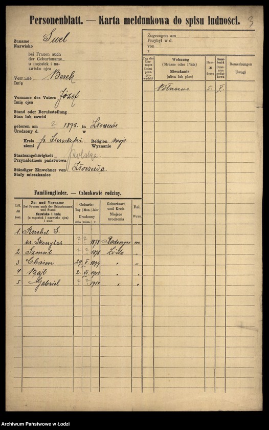 Obraz 5 z jednostki "[Spis ludności Łodzi] Sudzińska-Sumora"