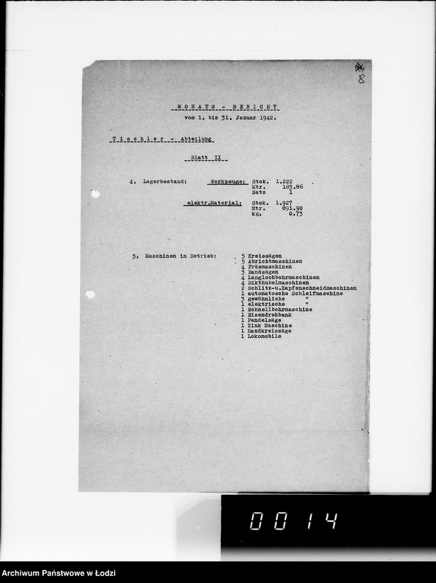 Obraz 12 z jednostki "Organisations im Getto. [Sprawozdania z działalności resortów i wydziałów administracji gettowej; produkcja, ruch ludności, sprawy policyjne]"