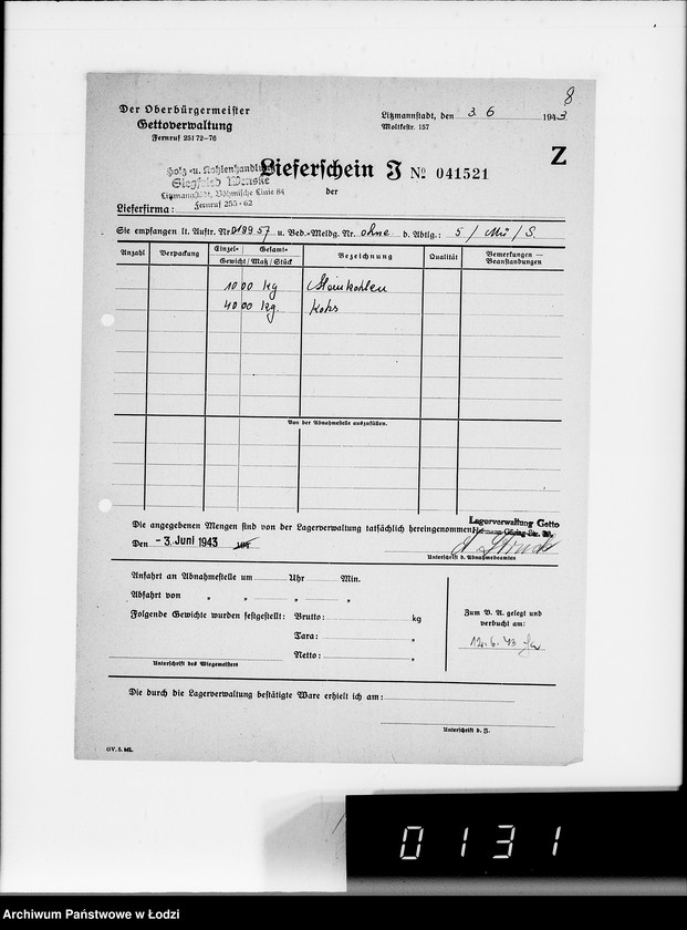 Obraz 13 z jednostki "Lebensmitteleinkauf. Aufträge, [Lieferscheinen und Rechnungen] 19941-19960 [Dostawa artykułów pierwszej potrzeby do Getta]"