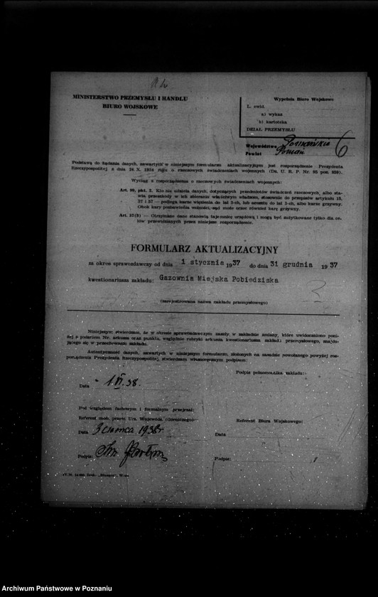 Obraz 10 z jednostki "Kwestionariusz Gazowni Miejskiej w Pobiedziskach powiat poznański"