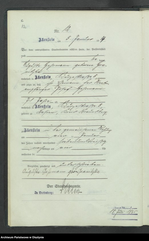 image.from.unit.number "Sterbe-Haupt-Register Tom I, Nr 1-351"