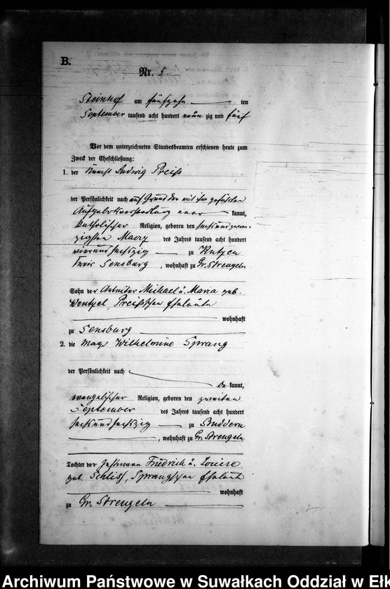 image.from.unit.number "Heiraths-Neben-Register des Preussischen Standes-Amtes Gr. Strengeln Kreis Angerburg"