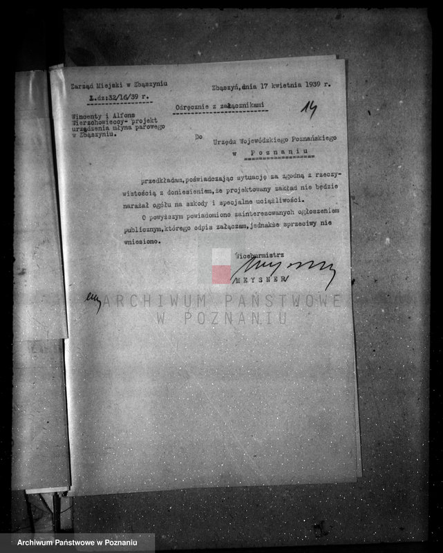 Obraz 19 z jednostki "Udzielenie zezwolenia na urządzenie młyna parowego W. i A. Wierzchowieckich w Zbąszyniu, pow. nowotomyski"