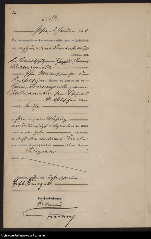 Obraz 11 z jednostki "Księga miejscowa urodzeń tom I [Rejestr główny urodzeń]"