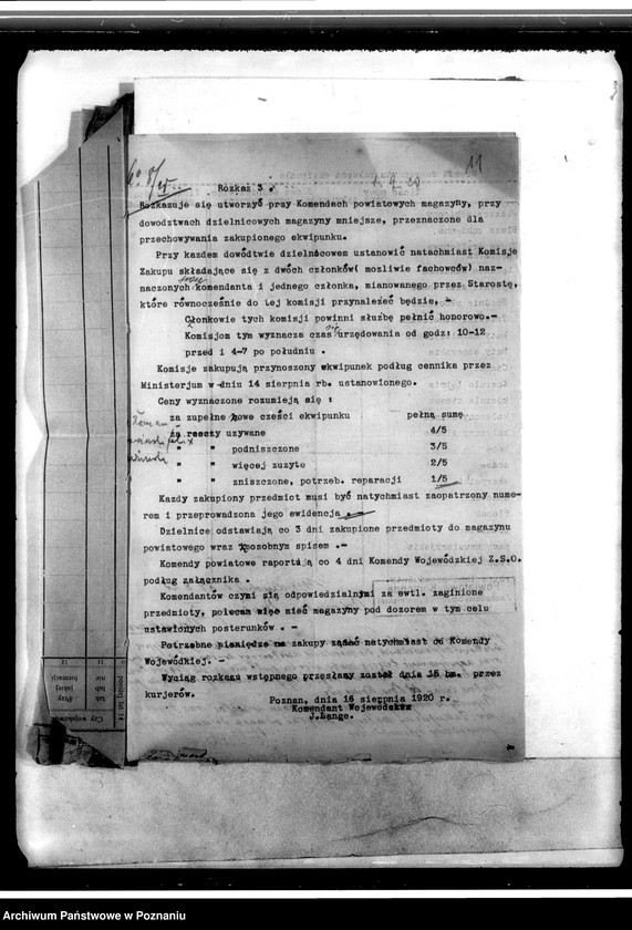 Obraz 15 z jednostki "Rozkazy Komendy Wojewódzkiej, Komendy Głównej. Rozkazy Dzielnicy i raporty kompanii. Rozkazy specjalne, tajne komendanta na województwo Poznań oraz meldunki o stanie ilościowym broni i amunicji. Sprawy dyscyplinarne, grzywny i kary. ...Korespondencja Komendy Powiatowej Zachodniej Straży Obywatelskiej w Międzychodzie"